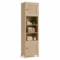 Badezimmer Hochschrank 36 x 33 x 160 cm mit Lamellentüren und offenen Fächern Bambus Naturholz rechteckig Schwarz