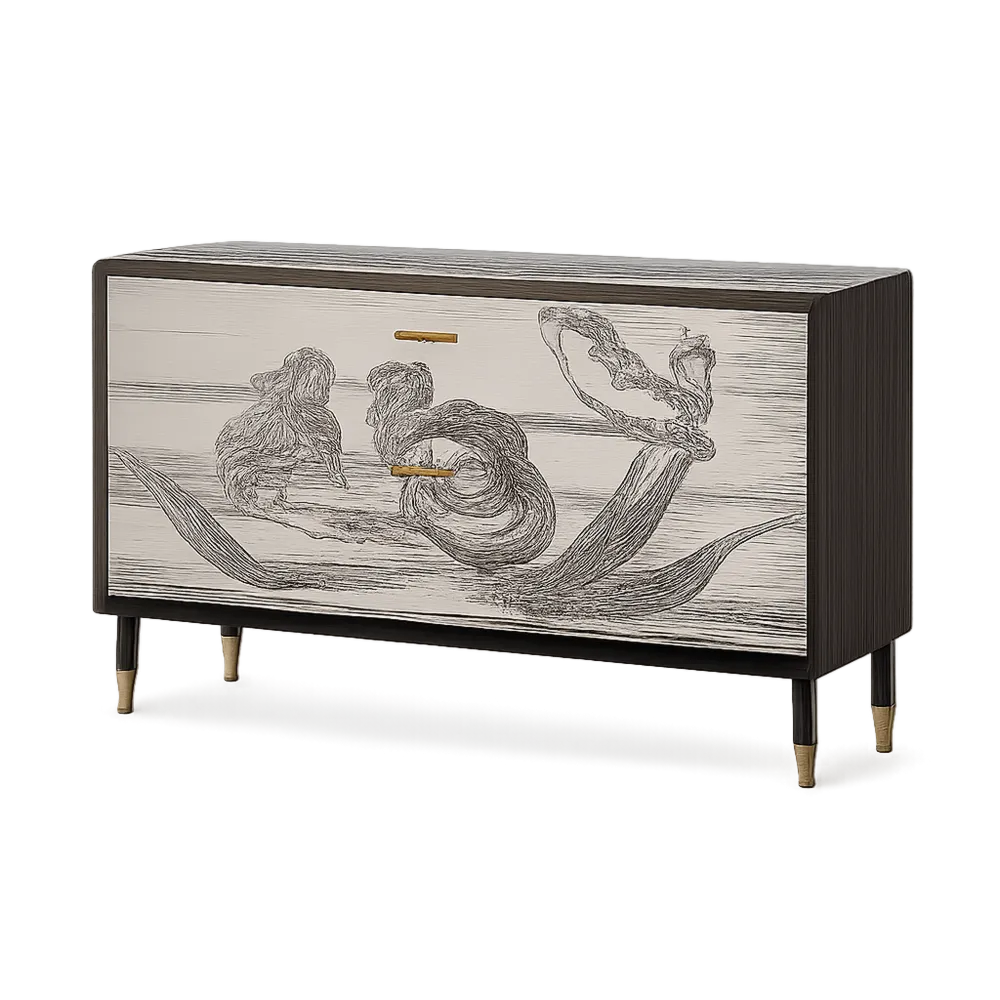 Sideboard Kommode mit 2 Türen MDF Spanplatte Creme Schwarz Braun Gold 140 cm 40 cm 80 cm Holzbeine