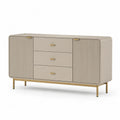 Sideboard mit 3 Schubladen und 2 Rillen Türen MDF Spanplatte Beige Gold Metallbeine 160 cm 40 cm 80 cm