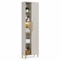 Badezimmer Hochschrank 40 x 30 x 180 cm MDF Beige Lamellentür offenes Fach Metallfüße Gold