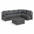 Gartensofa Set 3-teilig L Form Outdoor Lounge Sofa Holzrahmen dunkelgrau Kissen Polyester Couchtisch Holz 200 x 200 x 70 cm Tisch 70 x 70 x 35 cm