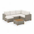 Gartenlounge Set L-Form 4-Sitzer Sofa mit Couchtisch PE-Rattan Aluminium Akazienholz Natur Beige Grau