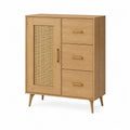 Sideboard Kommode Schrank mit 1 Rattantür und 3 Schubladen Holzwerkstoff Eiche hell Naturholz Gold 100 cm 40 cm 120 cm Holzbeine