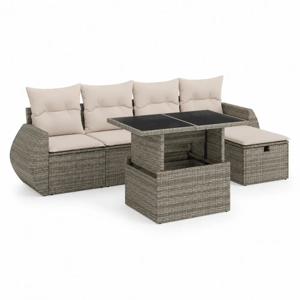 Gartenmöbel Set L-Form Gartensofa 4-teilig 220 x 150 x 70 cm PE-Rattan Aluminiumgestell Grau Beige rechteckig mit Couchtisch
