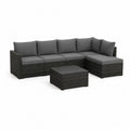 Gartensofa Set L Form 5 Sitzer PE Rattan Stahlgestell dunkelgrau Schwarz Outdoor Lounge Sofa mit Couchtisch 260 x 200 x 68 cm Tisch 70 x 70 x 32 cm