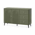 Sideboard Kommode mit 2 Türen und 3 Schubladen Rillenfront MDF Spanplatte Olivgrün 120 cm 40 cm 80 cm Metallbeine