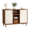 Sideboard mit Türen und offenen Fächern MDF Holzwerkstoff Walnussoptik Weiß Gold rechteckig ca. 120 x 40 x 85 cm