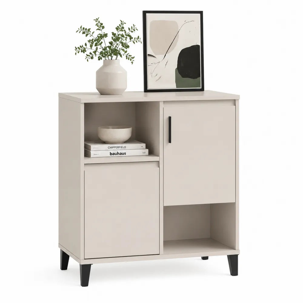 Sideboard Kommode mit offenen Fächern und Tür MDF Holzwerkstoff Beige rechteckig 80 cm x 35 cm x 95 cm
